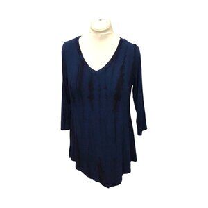 B.L.E.U. Women’s 3/4 Sleeve V Neck Asymmetric Knit Tunic, Blue, size L